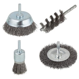 WOLFCRAFT WIRE BRUSH SET WHL/CUP/SPIR/END 6mm SHNK